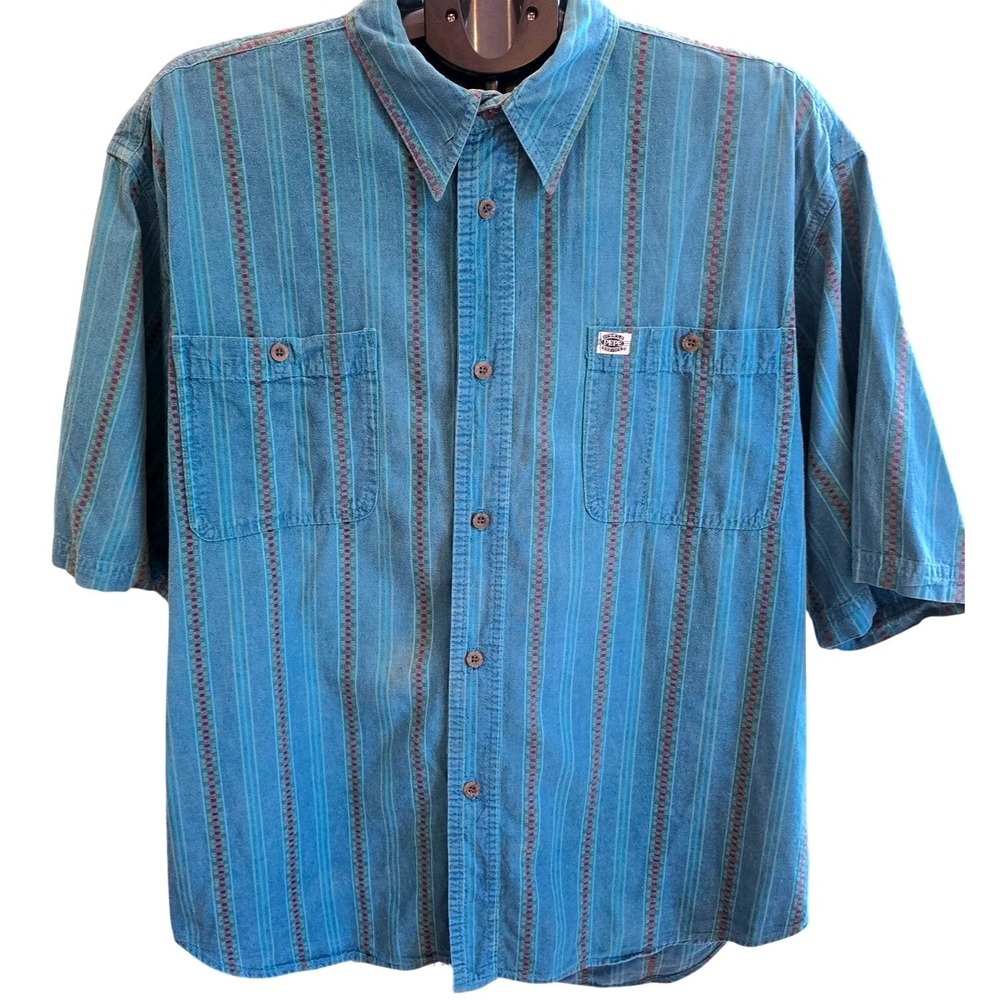 Vintage 90s Pepe Jeans World Service Striped Short Sleeve Shirt Mens XL USA Made